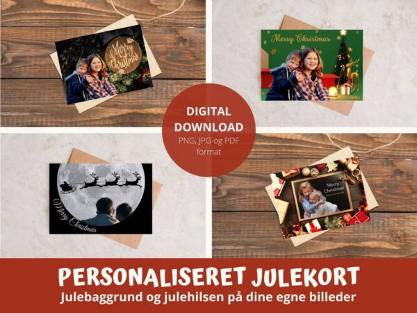 Personaliseret julekort med julehilsen og julebaggrund